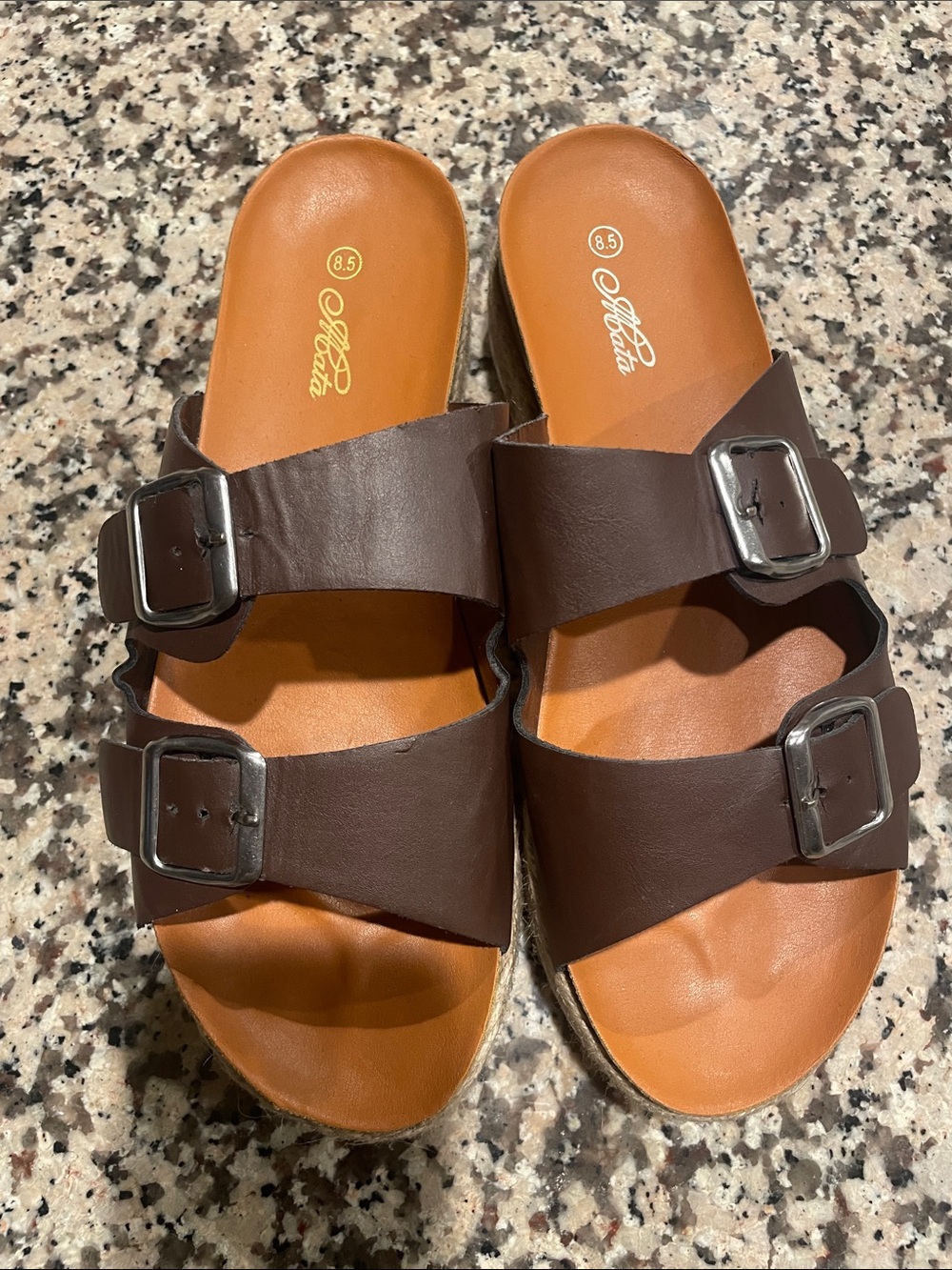 Mata Shoes Women's Brown Double-Buckle Wedge Slides